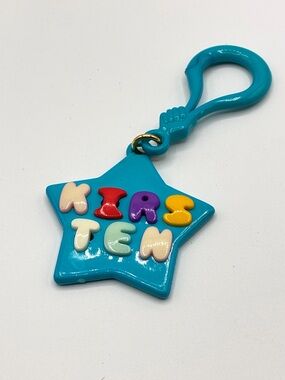 Vintage 80s Kirsten Star Keychain Retro Bag Charm Colorful Plastic Clip